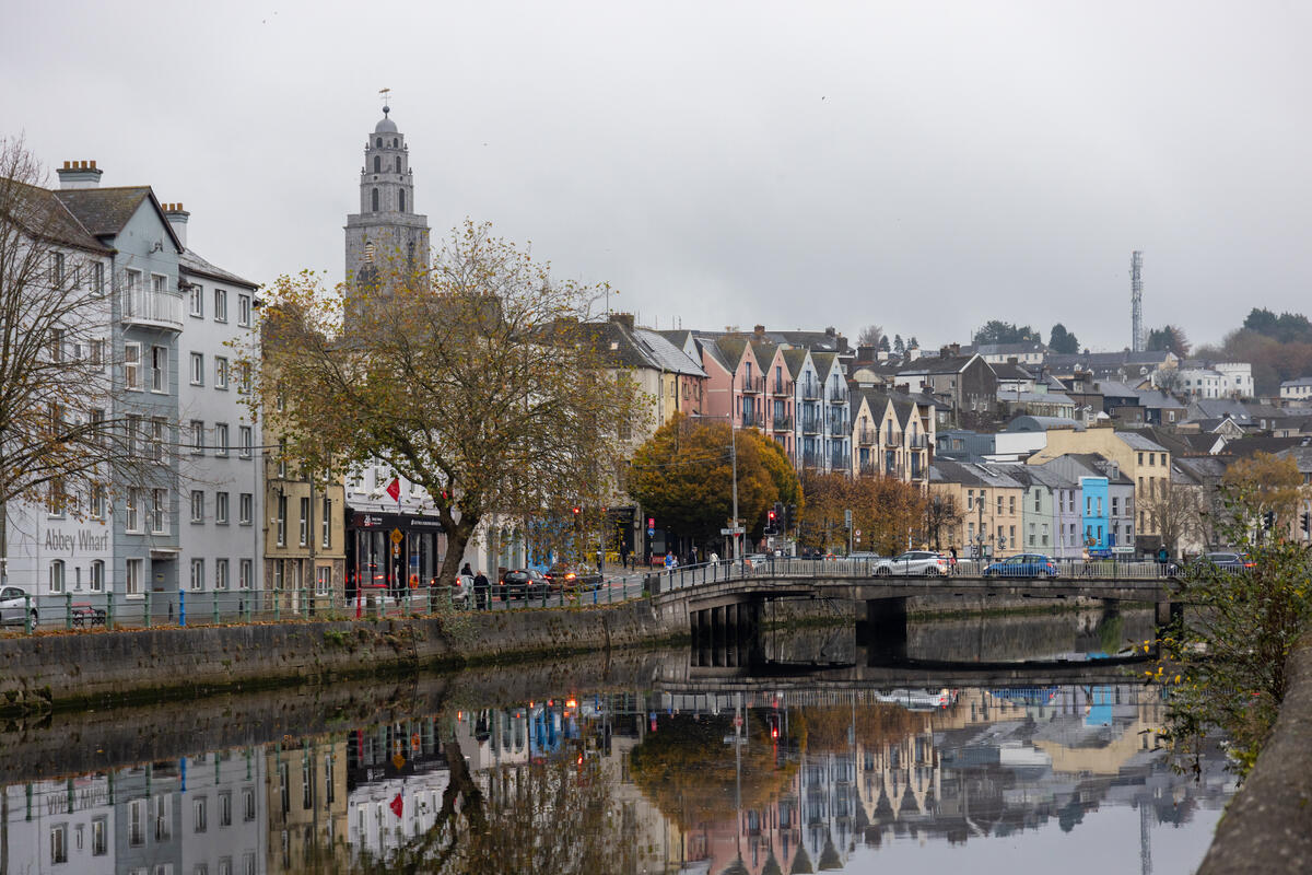 View of the River Lee in Cork city with Shandon visible in the distance